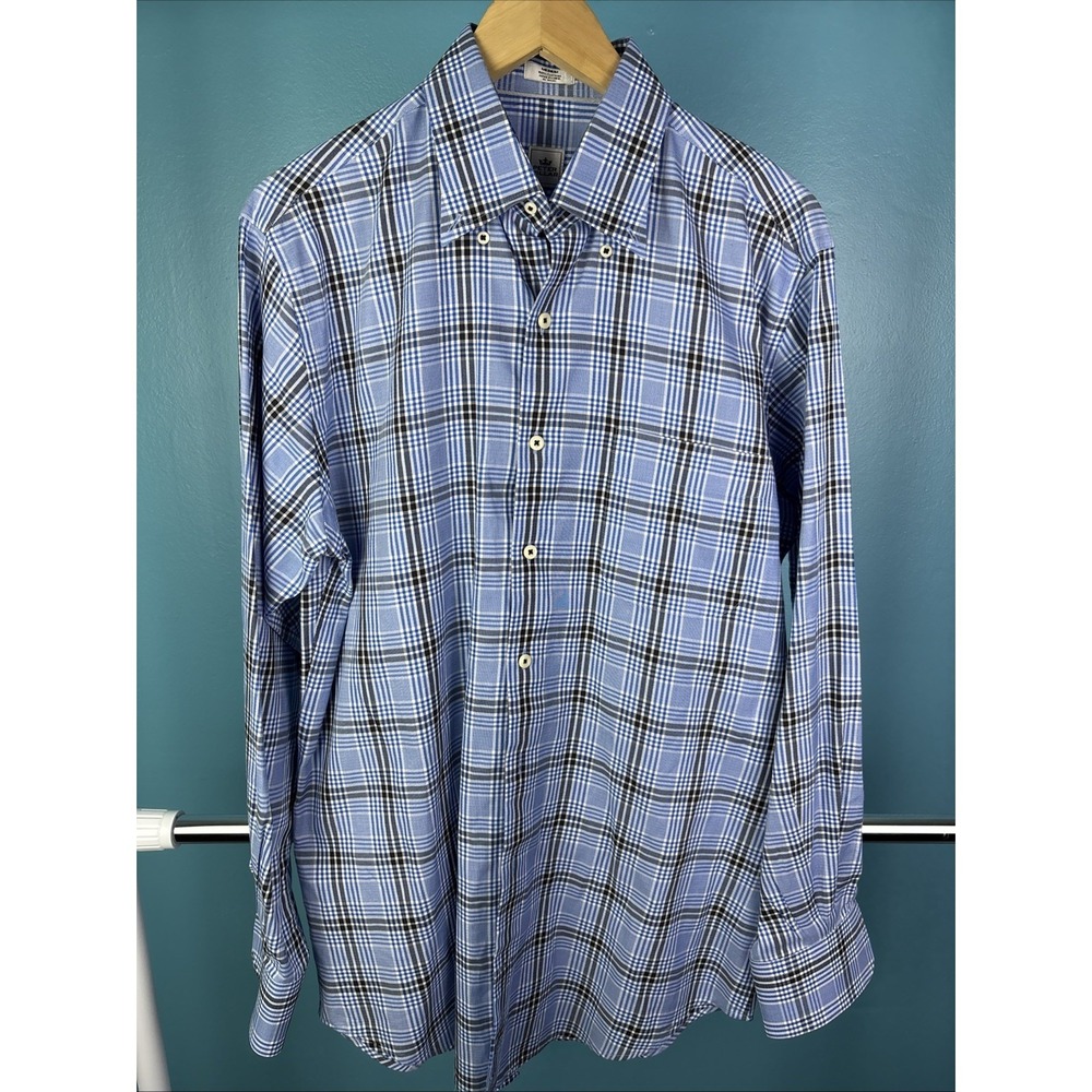Peter Millar Crown Button Down Check Blue White Long Sleeve Size Med Long Sleeve